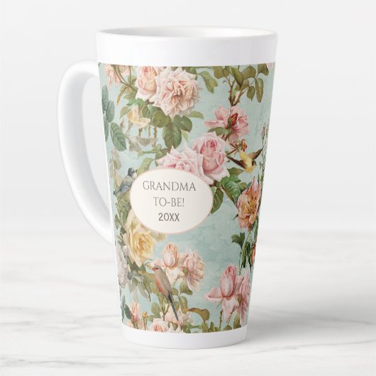 Elegant Floral Pattern Blush Roos Aqua Grandma Latte Mok (Linkerhoek)