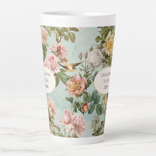 Elegant Floral Pattern Blush Roos Aqua Grandma Latte Mok (Voorkant)
