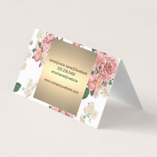 Elegant Floral Pattern Gold Trim Square Visitekaartje (Achterkant)
