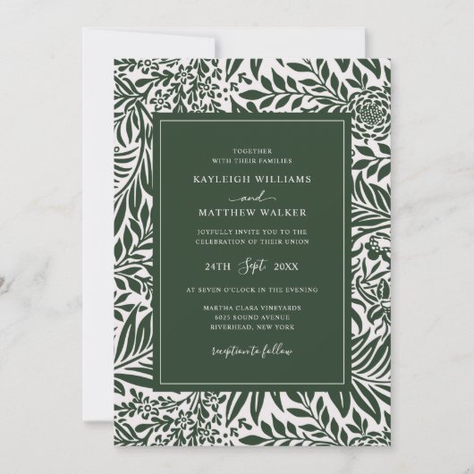 Elegant  Floral Pattern | Groen huwelijk Kaart (Voorkant)