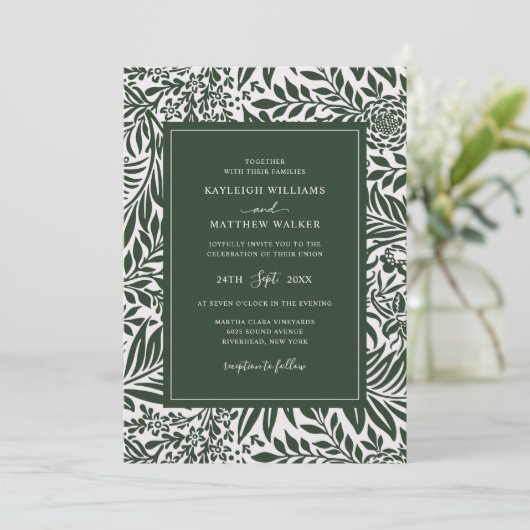 Elegant  Floral Pattern | Groen huwelijk Kaart (Staand voorkant)