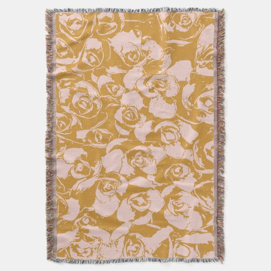 Elegant Floral Pattern in Pink and Mustard Yellow Deken (Voorkant Verticaal)