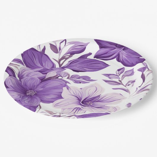 Elegant floral pattern in purple tones papieren bordje (Gekanteld)