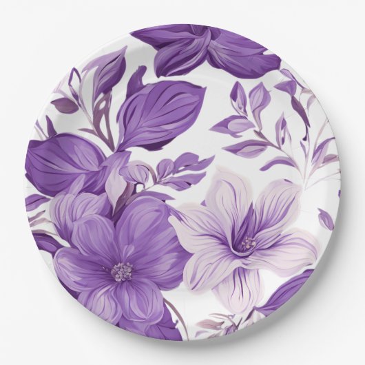 Elegant floral pattern in purple tones papieren bordje (Voorkant)