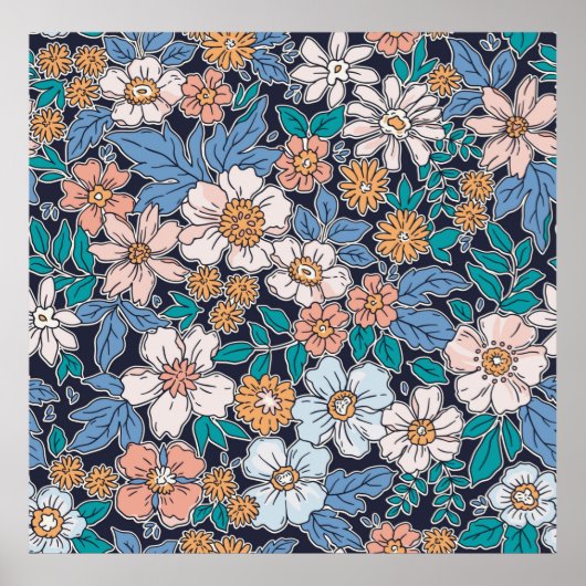 Elegant floral pattern in small hand draw flower. poster (Voorkant)