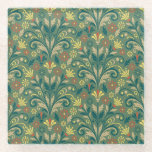 Elegant Floral Pattern in Yellow and Red on Green Glazen Onderzetter<br><div class="desc">Ornate floral pattern with symmetrical yellow,  red,  and beige flowers and leaves on a green background. Design evokes a vintage,  elegant feel.</div>