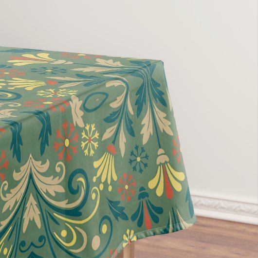Elegant Floral Pattern in Yellow and Red on Green Tafelkleed (Voorbeeld)