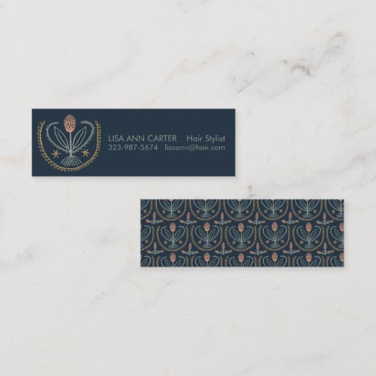 Elegant Floral Pattern Lucile Tegel Deep Blue Mini Visitekaartje (Voorkant / Achterkant)