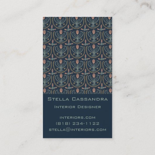 Elegant Floral Pattern Lucile Tegels Deep Blue Visitekaartje (Achterkant)