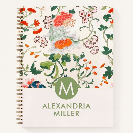 Elegant Floral Pattern Monogram Notitieboek (Voorkant)