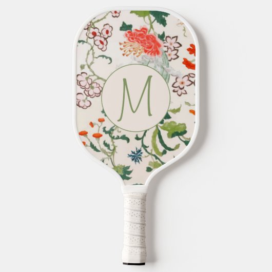 Elegant Floral Pattern Monogram Pickleball Paddle (Achterkant)