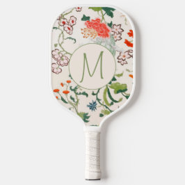 Elegant Floral Pattern Monogram Pickleball Paddle