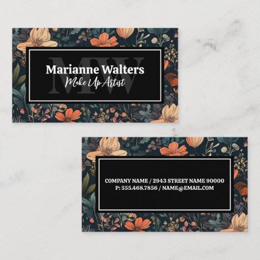 Elegant Floral Pattern | Monogram Visitekaartje (Voorkant / Achterkant)