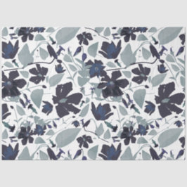 Elegant Floral Pattern Navy Grey Waterverf Tissuepapier