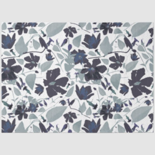 Elegant Floral Pattern Navy Grey Waterverf Tissuepapier