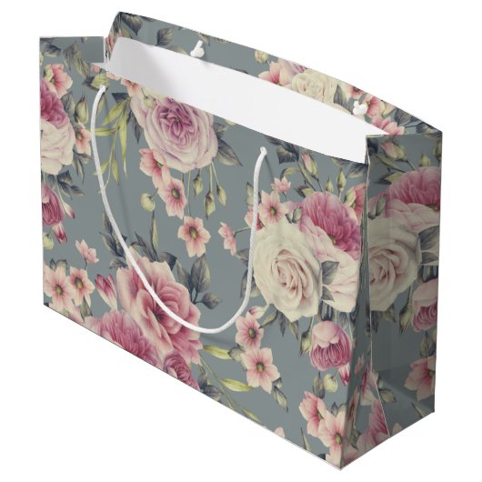 Elegant Floral Pattern of Pink Roses & Flowers Groot Cadeauzakje (Achterkant Gekanteld)