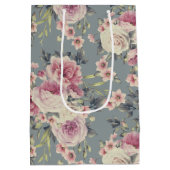 Elegant Floral Pattern of Pink Roses & Flowers Medium Cadeauzakje (Achterkant)