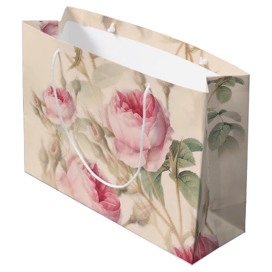 Elegant Floral Pattern of Pink Roses Groot Cadeauzakje (Achterkant Gekanteld)