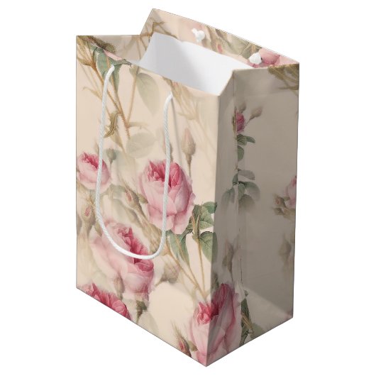 Elegant Floral Pattern of Pink Roses Medium Cadeauzakje (Voorkant Gekanteld)