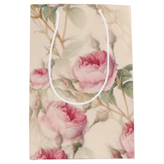 Elegant Floral Pattern of Pink Roses Medium Cadeauzakje (Voorkant)