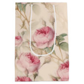 Elegant Floral Pattern of Pink Roses Medium Cadeauzakje (Achterkant)
