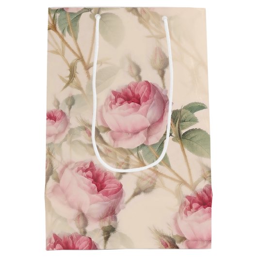 Elegant Floral Pattern of Pink Roses Medium Cadeauzakje (Achterkant)