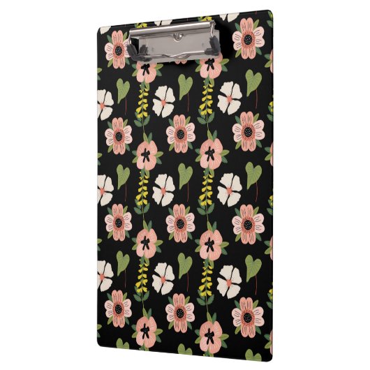 Elegant Floral Pattern on Black | Chic Botanical  Klembord (Links)