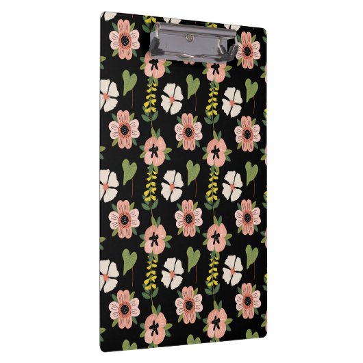 Elegant Floral Pattern on Black | Chic Botanical  Klembord (Rechts)