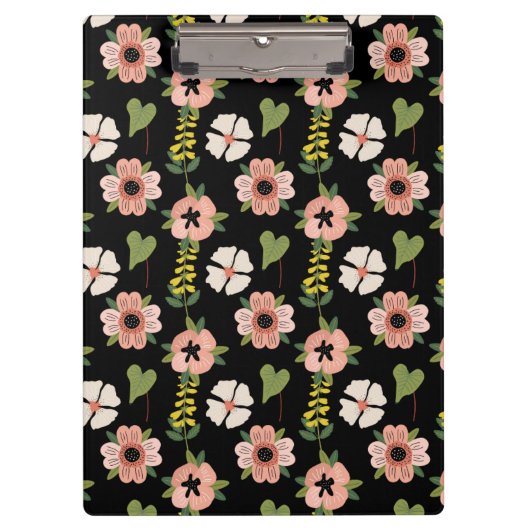 Elegant Floral Pattern on Black | Chic Botanical  Klembord (Voorkant)