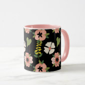 Elegant Floral Pattern on Black | Chic Botanical Mok (Voorkant rechts)