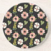 Elegant Floral Pattern on Black | Chic Botanical  Zandsteen Onderzetter (Voorkant)
