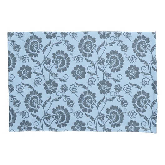 Elegant Floral Pattern on Light Blue Back Kussensloop (Voorkant-Links)