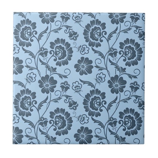 Elegant Floral Pattern on Light Blue Back Tegeltje (Voorkant)