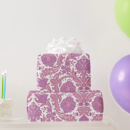  Elegant Floral Pattern Paarse Roze Bloemen Cadeaupapier (Feestgeschenken)