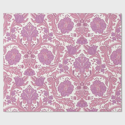  Elegant Floral Pattern Paarse Roze Bloemen Cadeaupapier (Vlak)