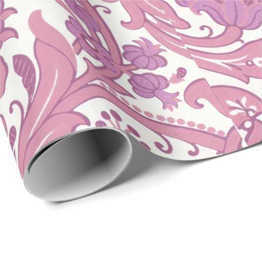  Elegant Floral Pattern Paarse Roze Bloemen Cadeaupapier (Rol Hoek)
