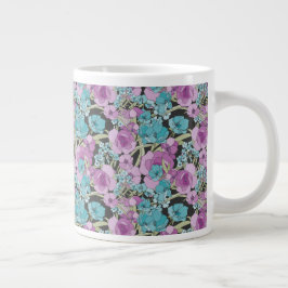 Elegant Floral Pattern roze Paarse Black Backgroun Grote Koffiekop
