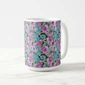 Elegant Floral Pattern roze Paarse Black Backgroun Koffiemok (Voorkant rechts)