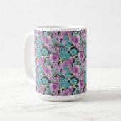Elegant Floral Pattern roze Paarse Black Backgroun Koffiemok (Voorkant links)
