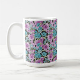 Elegant Floral Pattern roze Paarse Black Backgroun Koffiemok