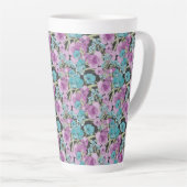 Elegant Floral Pattern roze Paarse Black Backgroun Latte Mok (Rechterhoek)