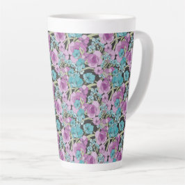 Elegant Floral Pattern roze Paarse Black Backgroun Latte Mok