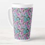 Elegant Floral Pattern roze Paarse Black Backgroun Latte Mok (Linkerhoek)