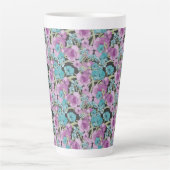 Elegant Floral Pattern roze Paarse Black Backgroun Latte Mok (Voorkant)