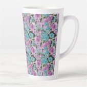 Elegant Floral Pattern roze Paarse Black Backgroun Latte Mok (Rechts)