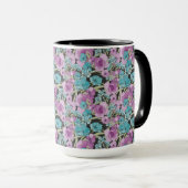 Elegant Floral Pattern roze Paarse Black Backgroun Mok (Voorkant rechts)