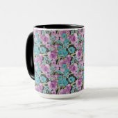 Elegant Floral Pattern roze Paarse Black Backgroun Mok (Voorkant links)