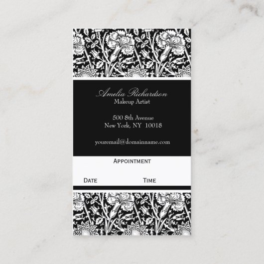 Elegant Floral Pattern Salon Black Afsprakenkaartje (Achterkant)