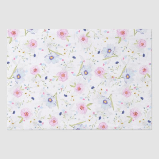 Elegant Floral Pattern van Blauw & Roze Bloemen Tissuepapier (Voorkant)