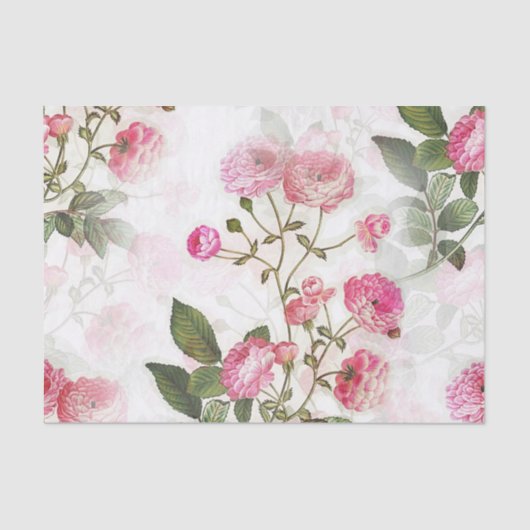 Elegant Floral Pattern van Roze Bloemen Tissuepapier (Voorkant)